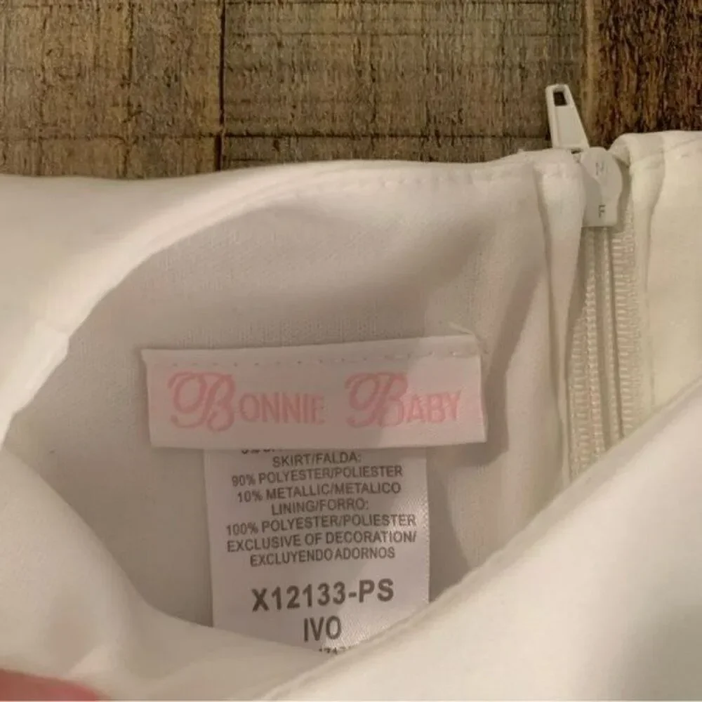 Bonnie baby girls white pink gray and gold dress -12M